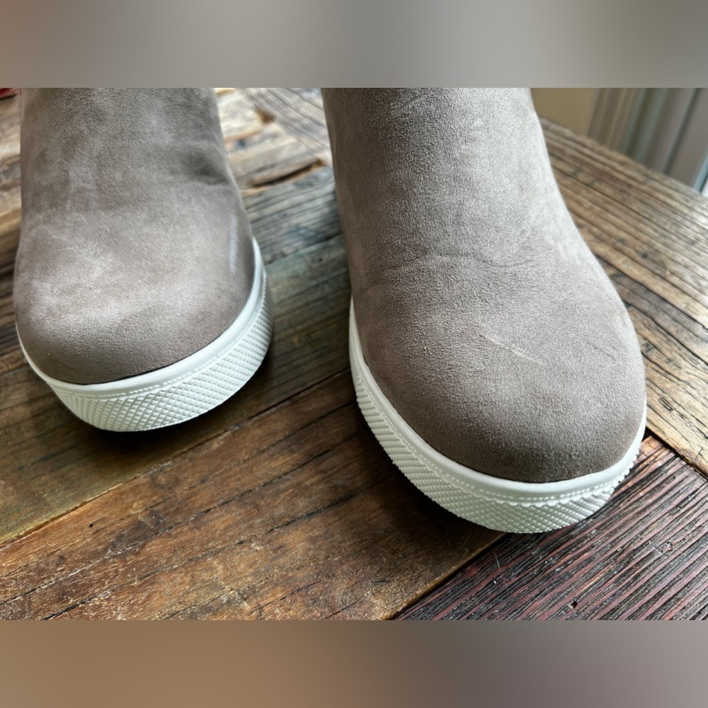 TORRID Fur Trim Sneaker Wedge (WW). Taupe color - Picture 6 of 10